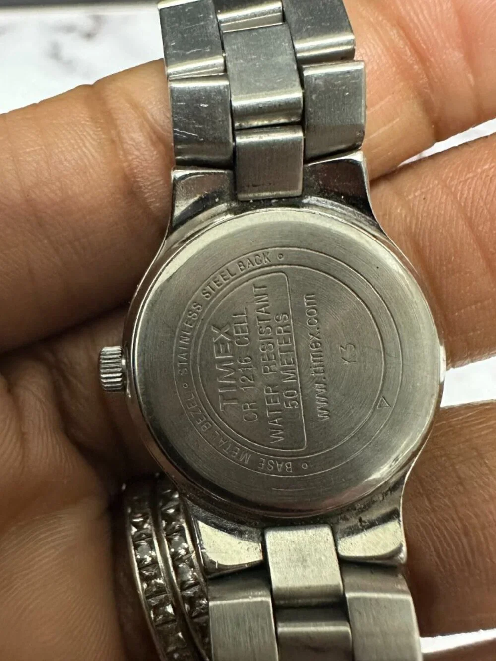 Timex Indiglo Watch Women Silver Tone Blue Dial Date Flawed bracelet Works